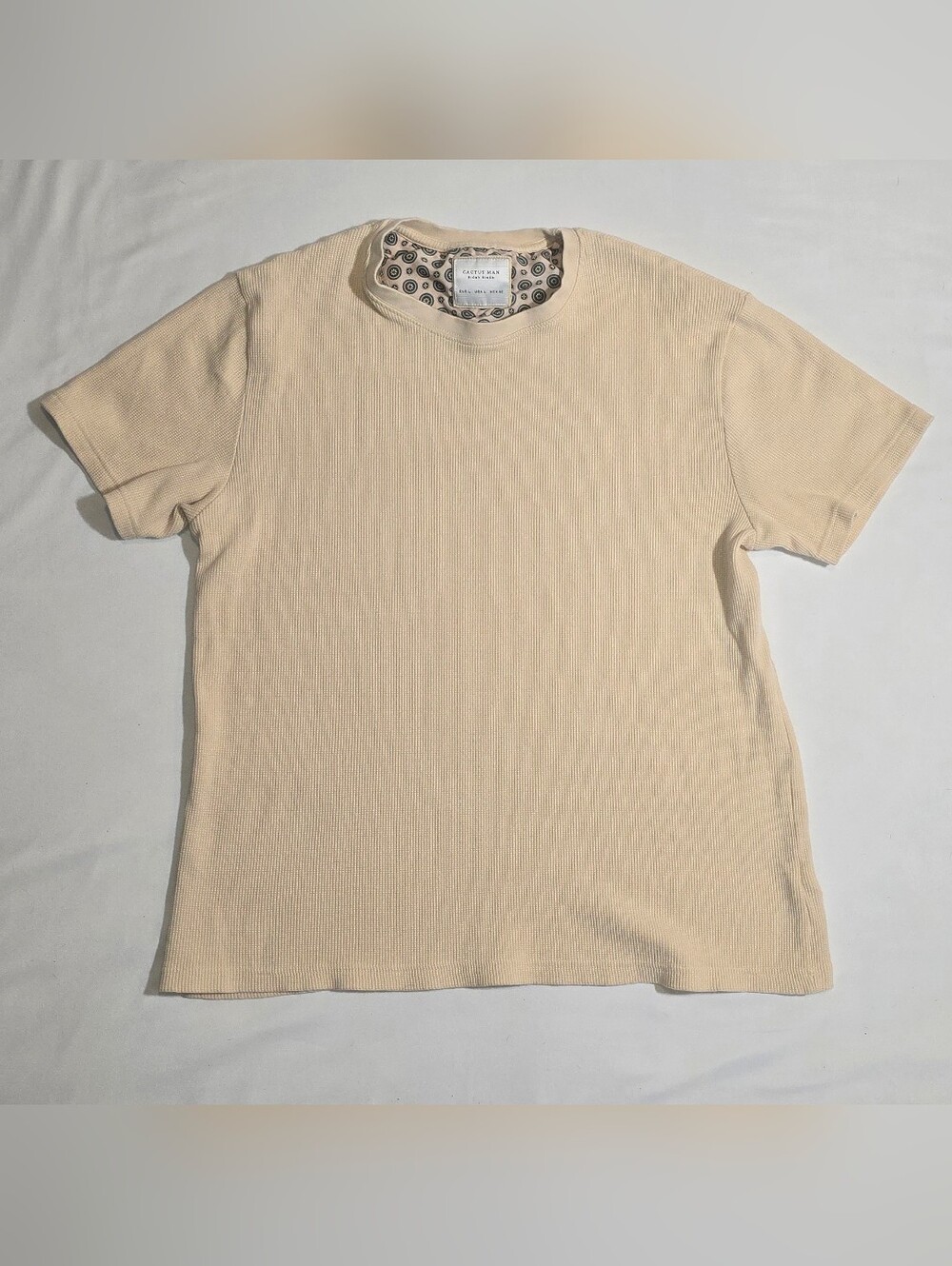 Cactus Man Ricky Singh Cream Thermal Waffle Knit Short Sleeve T Shirt Size L